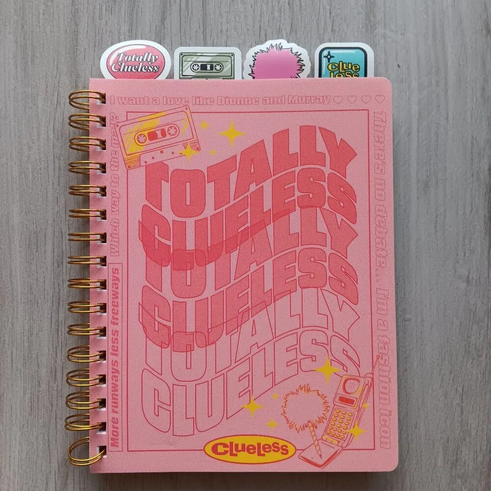 Clueless 30th Anniversary Spiral Bound Tabbed Notebook Lined 96 Sheets Pink Gold